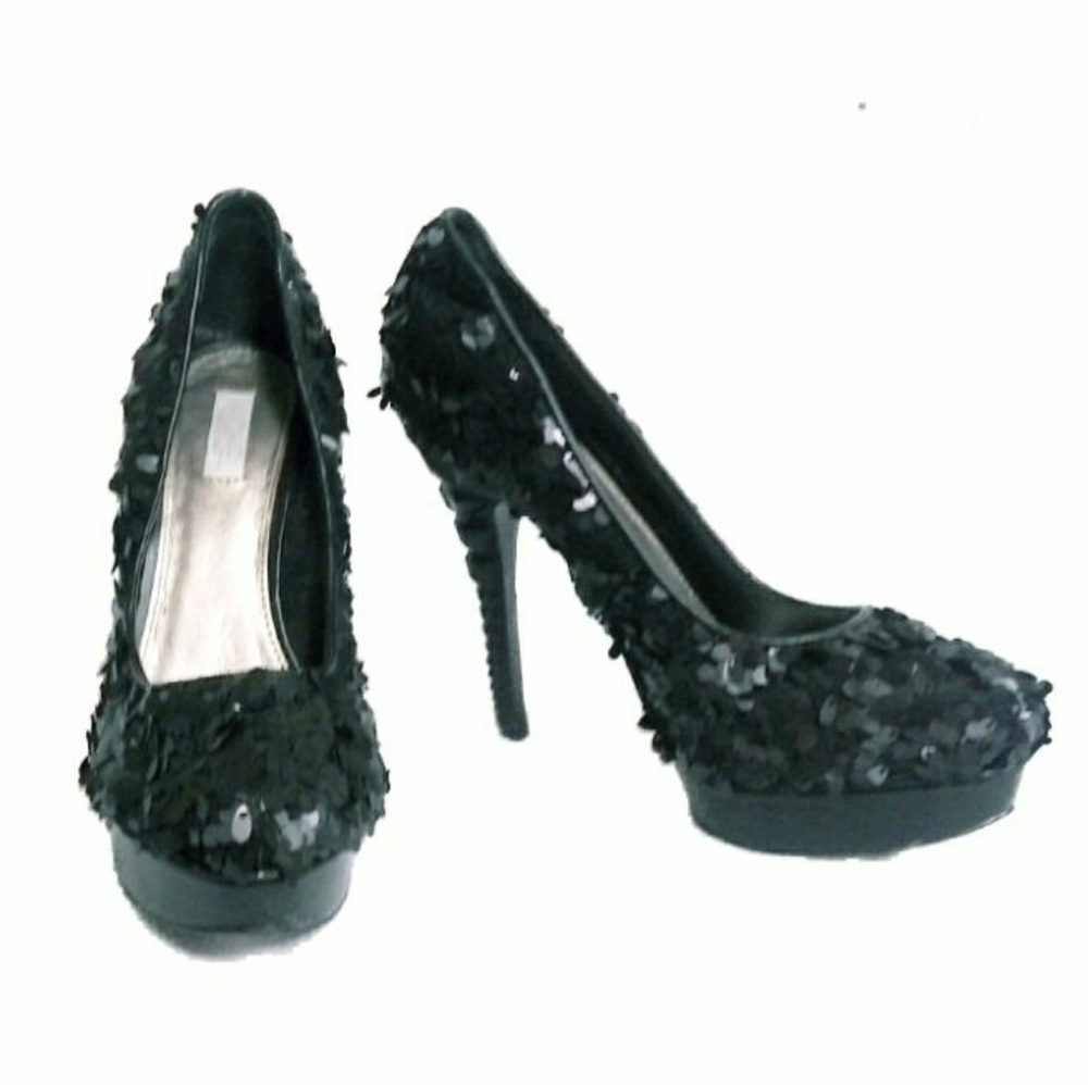 Rachel Roy KEEDAN Blk Sequin Stiletto Heels Sz 8